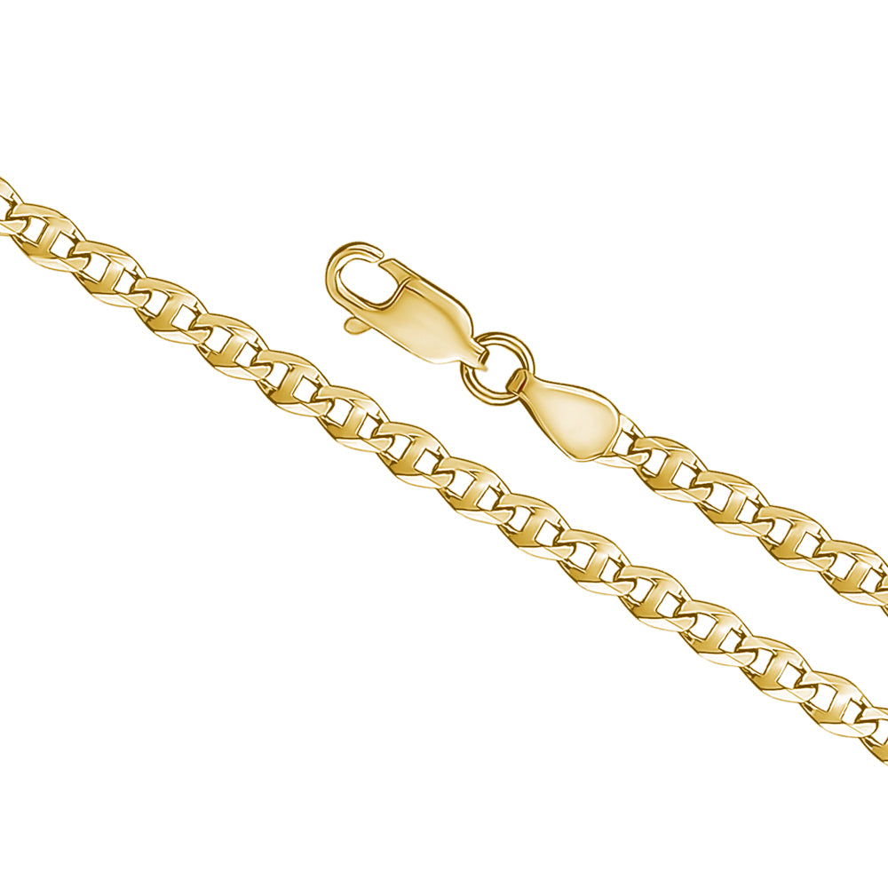 14K Solid Yellow Gold Flat Mariner Chain Necklace for Men and Women Made in Italy - Width 3mm Length 20"