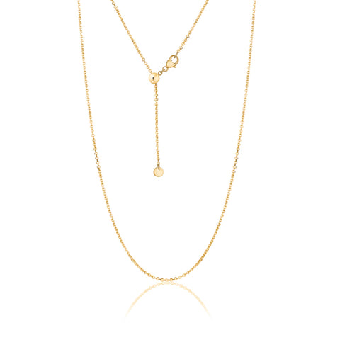 14k Solid Yellow Gold Diamond Cut Cable Chain Adjustable Length Push Button Ball Slider for Men and Women Width 1.3mm Length 20"