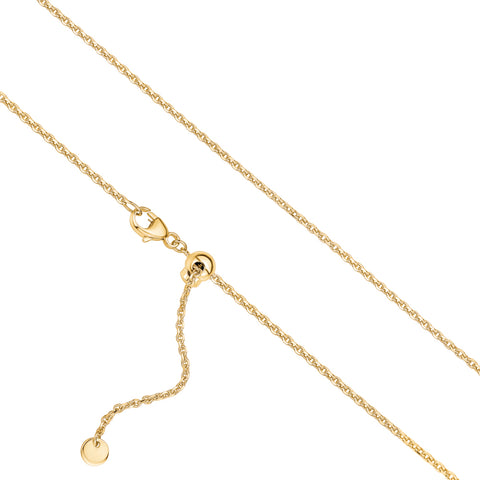 14k Solid Yellow Gold Diamond Cut Cable Chain Adjustable Length Push Button Ball Slider for Men and Women Width 1.3mm Length 20"