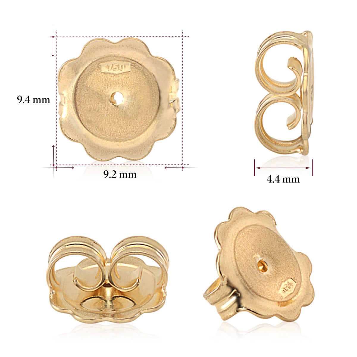Jumbo Lobe Support Earring Back Replacements Butterfly 18K Solid Yellow Gold Italy