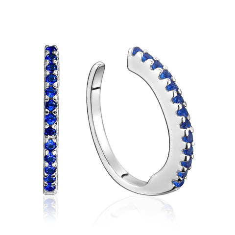 Sterling Silver Faux Conch Hoop Earrings with Simulated Diamonds Gemstones Cartilage Ear Cuff for Non Pierced Ears