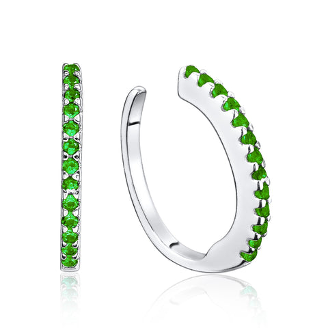 Sterling Silver Faux Conch Hoop Earrings with Simulated Diamonds Gemstones Cartilage Ear Cuff for Non Pierced Ears