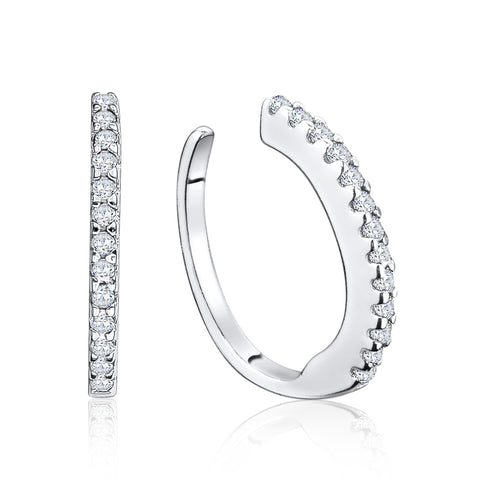 Sterling Silver Faux Conch Hoop Earrings with Simulated Diamonds Gemstones Cartilage Ear Cuff for Non Pierced Ears