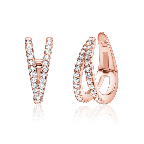 Rose Gold Plated Conch Huggie Hoop Earrings with a rose gold finish and simulated diamonds