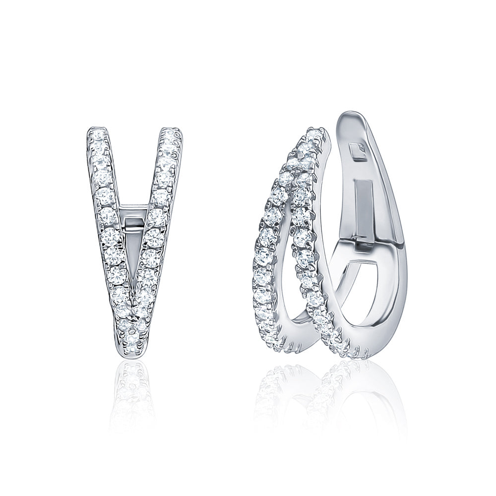 Detail of the clasp on Sterling Silver Double Row Simulated Diamond Earrings
