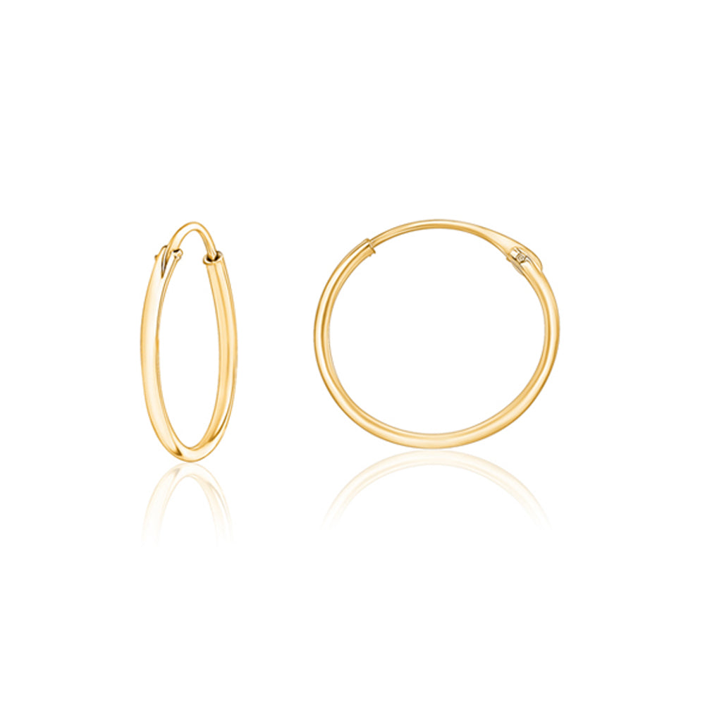 14k Yellow Gold Tube Continuous Endless Hoop Huggie Earrings Shiny Polished