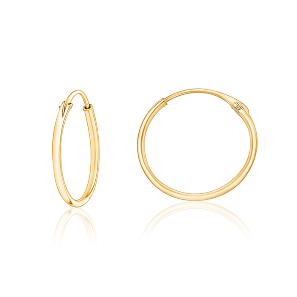 14k Yellow Gold Tube Continuous Endless Hoop Huggie Earrings Shiny Polished