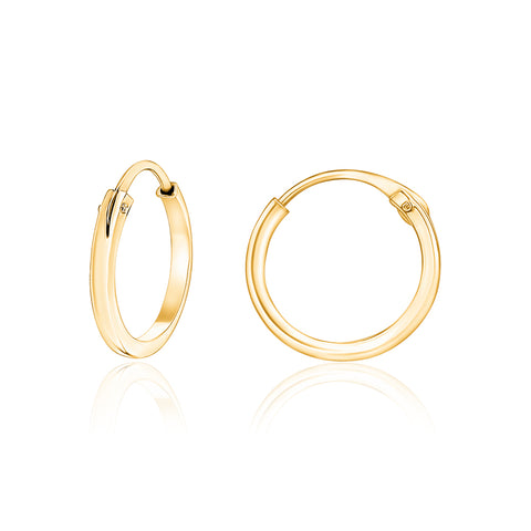 14k Yellow Gold Rounded Square Tube Continuous Endless Hoop Huggie Earrings Shiny Polished 10mm