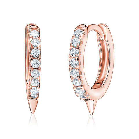 Sterling Silver Tiny Hoop Huggie Earrings Spike Simulated Diamonds for Girls 10mm