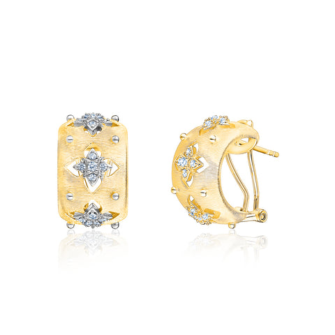 Sterling Silver Wide Hoop Earrings Simulated Diamonds Yellow Gold Plated Satin Designer Inspired French Clip