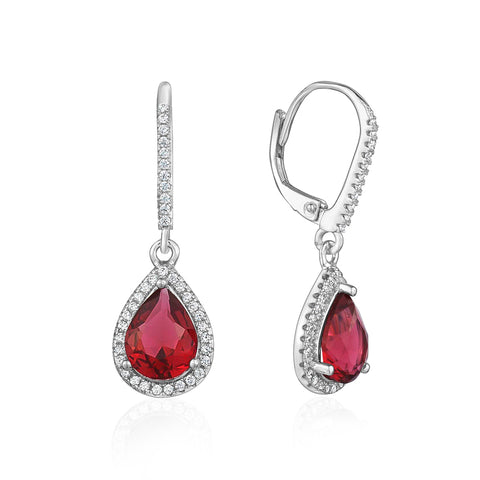 Sterling Silver 925 Simulated Diamond Fancy Leverback Earrings Dangle Pear Cut Halo