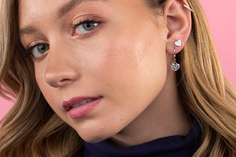 Sterling Silver Heart Leverback Dangle Earrings Multi Colors for Girls