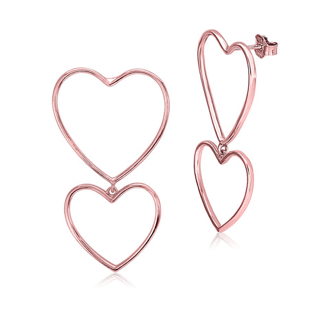 MASSETE Sterling Silver All Rose Gold Plated Large Double Heart Open Post Earrings