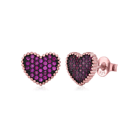MASSETE Sterling Silver 925 Heart Beaded Pave CZ Stud Post Earrings