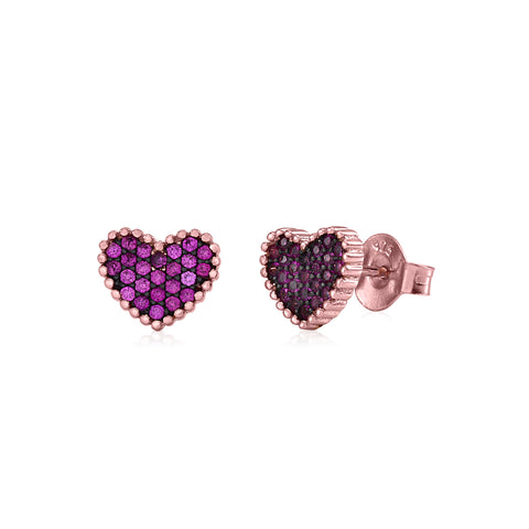 MASSETE Sterling Silver 925 Heart Beaded Pave CZ Stud Post Earrings
