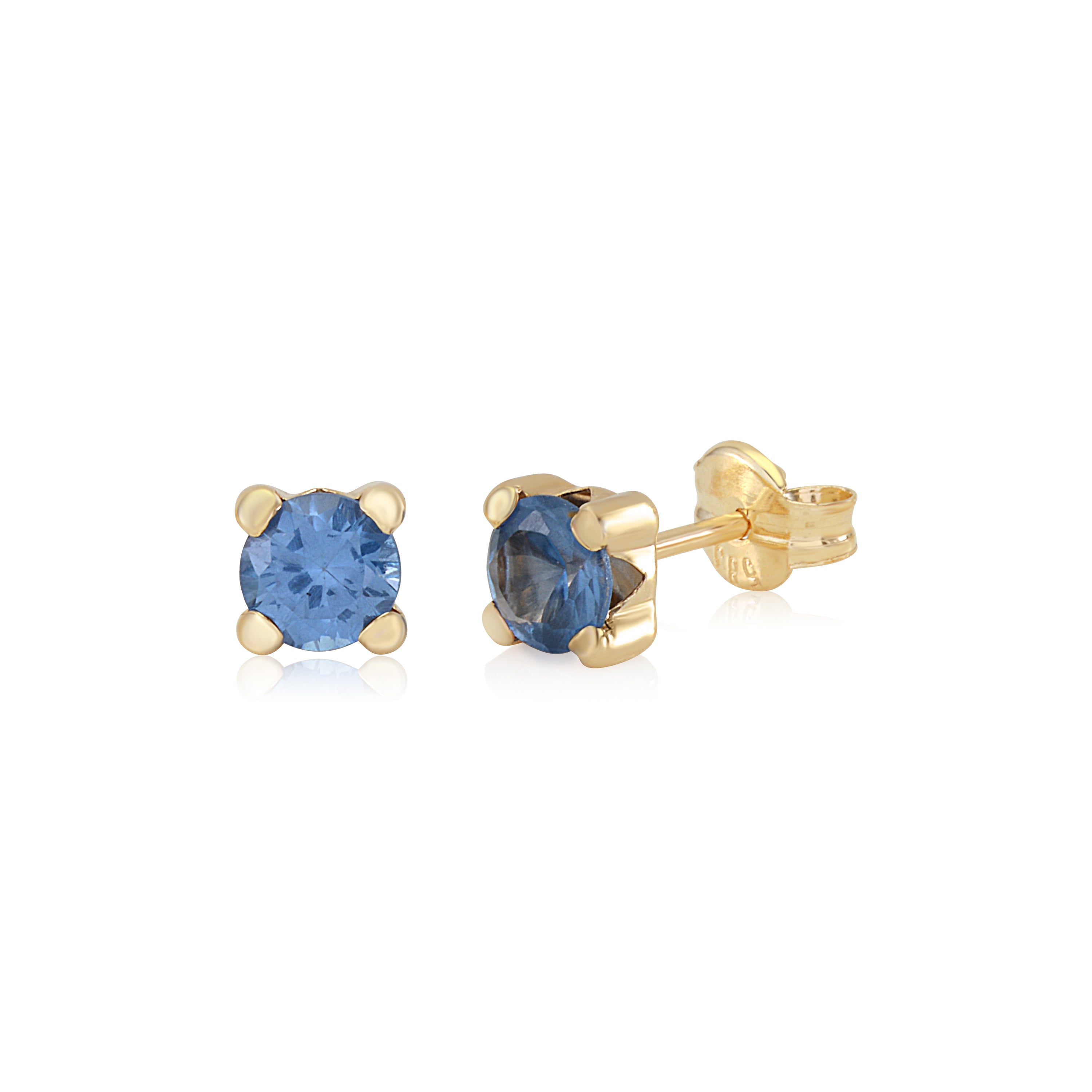 14k Yellow Gold Classic Solitaire Stud Earrings Round Simulated Birthstone 4mm for Girls and Women