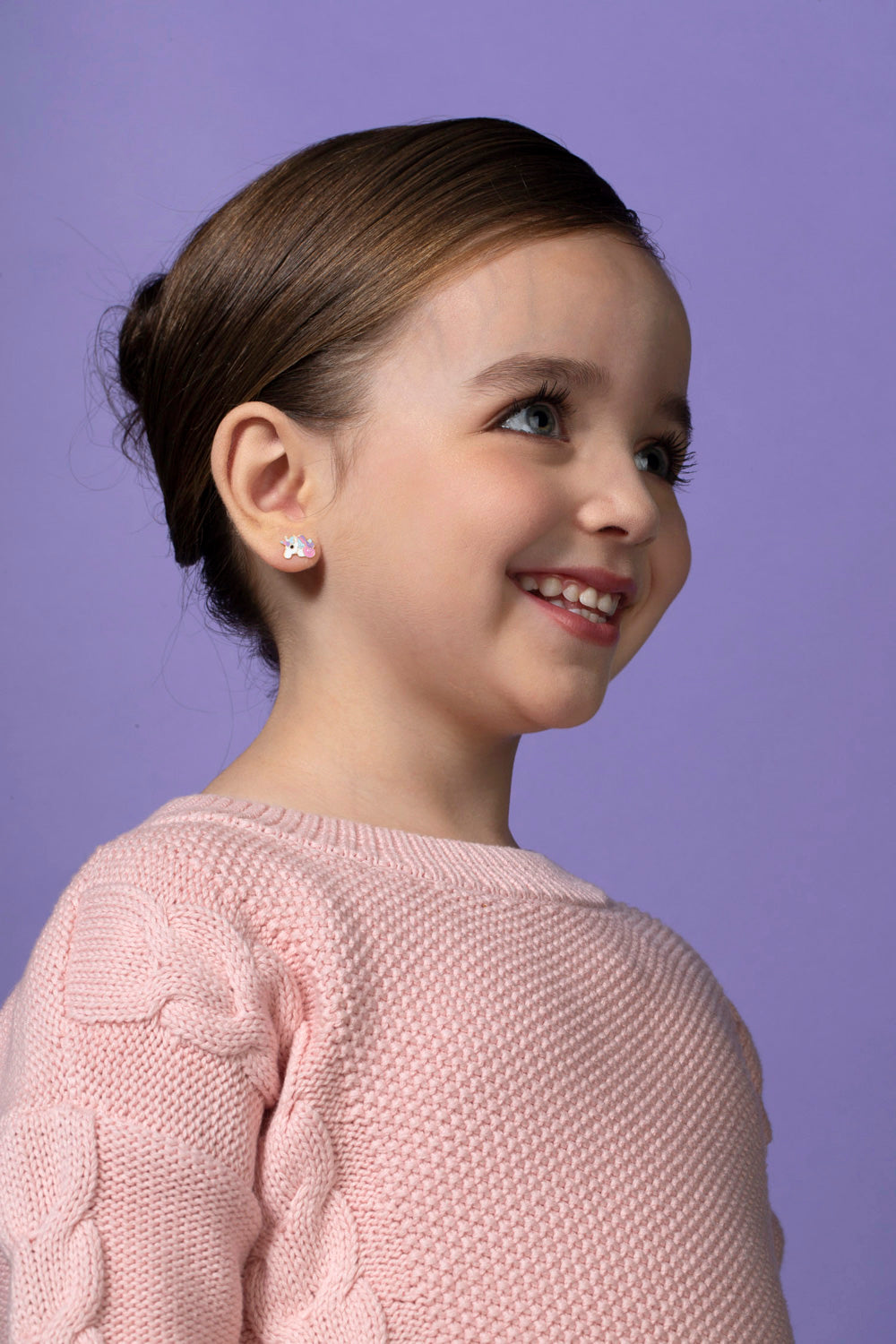 MASSETE 14k Yellow Gold Stud Earrings Unicorn Colorful Enamel for Children and Girls