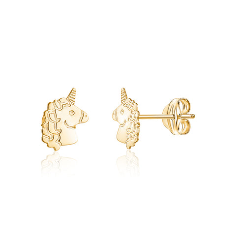 14k Yellow Gold Unicorn Earrings Stud Post Polished Shiny
