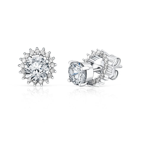 MASSETE Sterling Silver 925 Halo Stud Post Earrings with Removeable Jacket