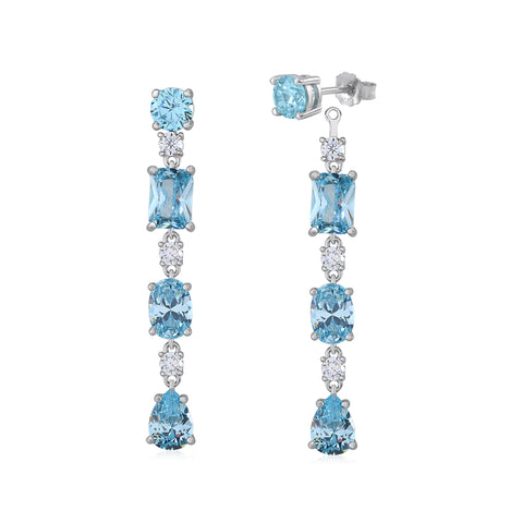 MASSETE Sterling Silver 925 Long Drop Dangle Post Earrings with Removeable Stud