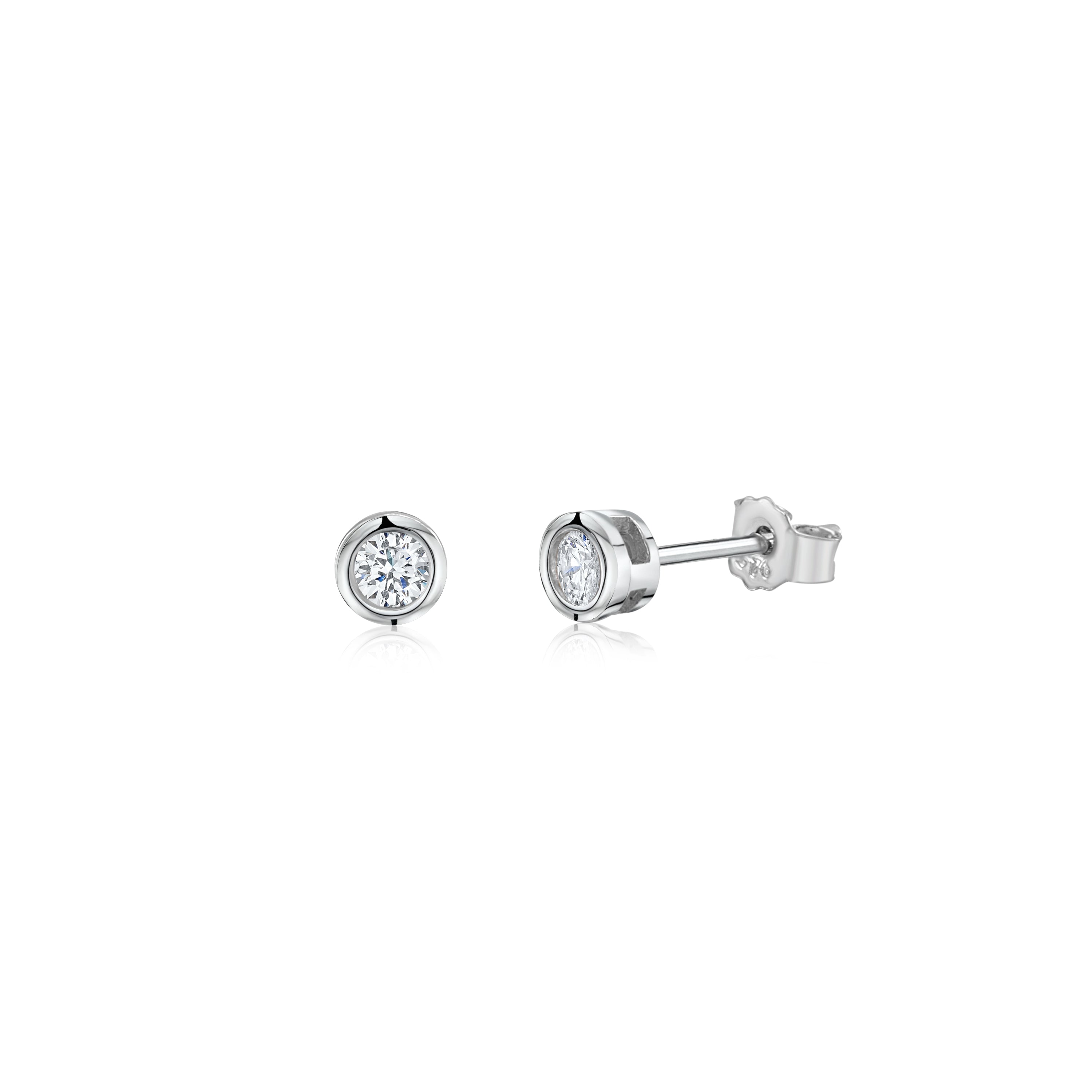 MASSETE Sterling Silver 925 Simulated Diamond Stud Post Earrings Bezel Set