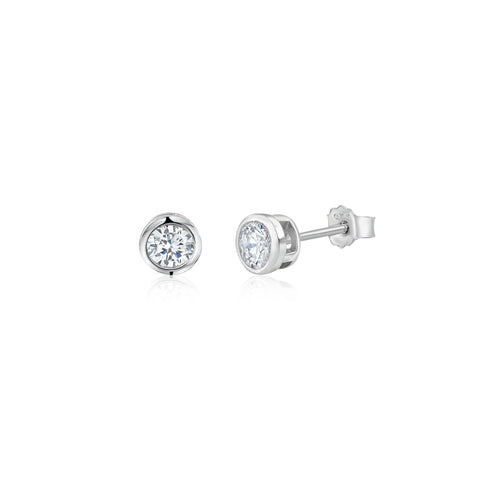 MASSETE Sterling Silver 925 Simulated Diamond Stud Post Earrings Bezel Set