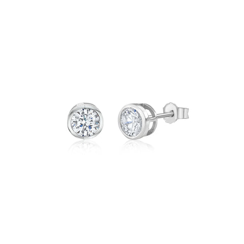 MASSETE Sterling Silver 925 Simulated Diamond Stud Post Earrings Bezel Set