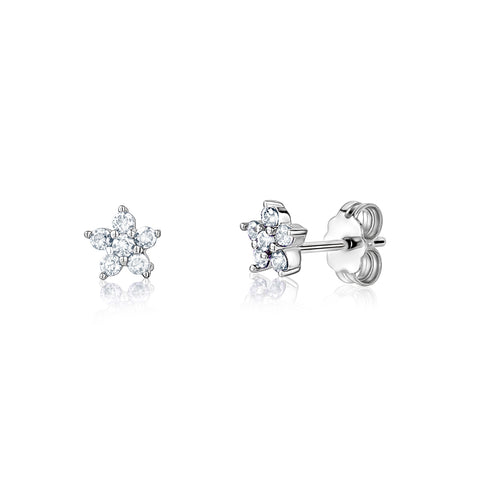 Sterling Silver Small Flower Stud Earrings Simulated Birthstone for Girls 6mm