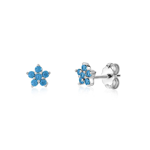 Sterling Silver Small Flower Stud Earrings Simulated Birthstone for Girls 6mm