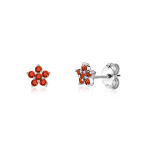 Sterling Silver Small Flower Stud Earrings Simulated Birthstone 6mm | Choose from 12 Colors