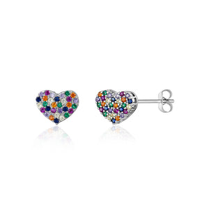 Sterling Silver Heart Stud Earrings Multi Color for Girls 8mm