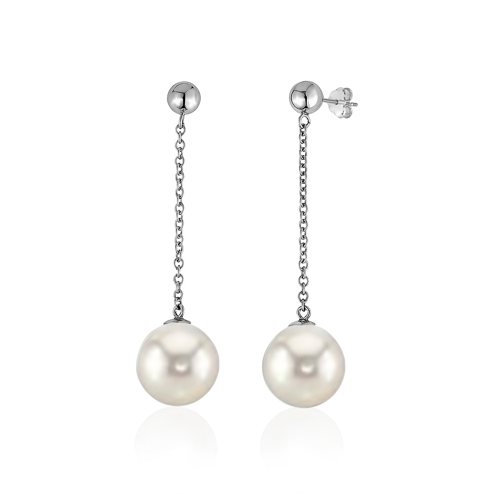 MASSETE 14K White Gold White Large 12mm Round Freshwater Cultured Pearl Drop Dangle Earrings for Women