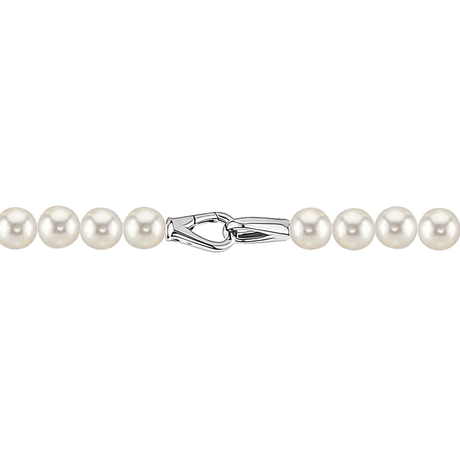 MASSETE White Round Freshwater Cultured Pearl Necklace for Women Sterling Silver Lobster Clasp Modern 6.5mm 18"