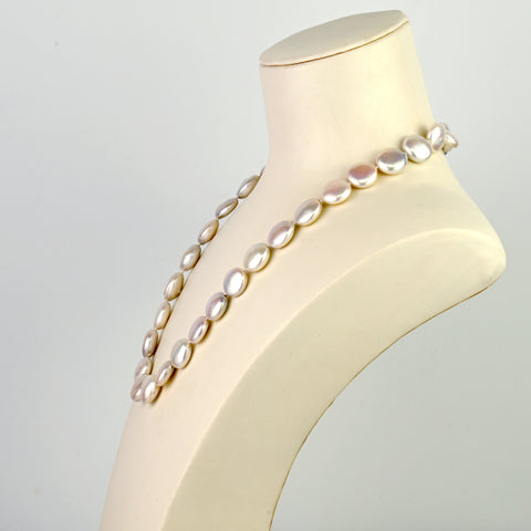 MASSETE White Coin Freshwater Cultured Pearl Necklace for Women Sterling Silver Clasp Modern 12.5mm 18"