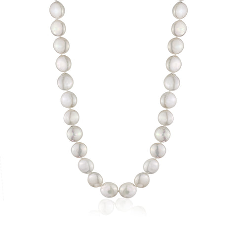 MASSETE White Coin Freshwater Cultured Pearl Necklace for Women Sterling Silver Clasp Modern 12.5mm 18"