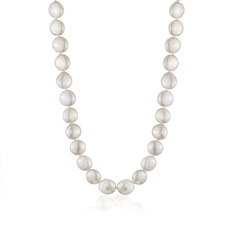 MASSETE White Coin Freshwater Cultured Pearl Necklace for Women Sterling Silver Clasp Modern 12.5mm 18"