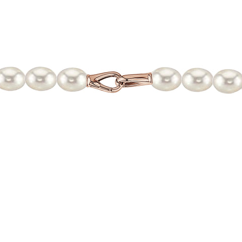 MASSETE White Rice Shape Freshwater Cultured Pearl Necklace for Women Sterling Silver Lobster Clasp Modern 9mm 18"