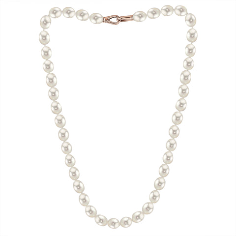MASSETE White Rice Shape Freshwater Cultured Pearl Necklace for Women Sterling Silver Lobster Clasp Modern 9mm 18"