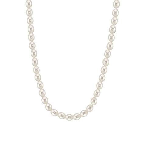 MASSETE White Rice Shape Freshwater Cultured Pearl Necklace for Women Sterling Silver Lobster Clasp Modern 9mm 18"