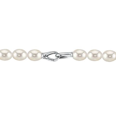 MASSETE White Rice Shape Freshwater Cultured Pearl Necklace for Women Sterling Silver Lobster Clasp Modern 9mm 18"