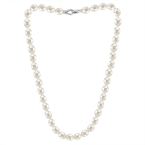 MASSETE White Rice Shape Freshwater Cultured Pearl Necklace for Women Sterling Silver Lobster Clasp Modern 9mm 18"
