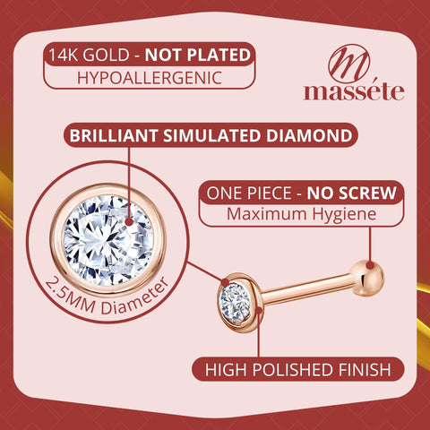 Rose Gold Product information for the 14k gold nose stud with diamond CZ