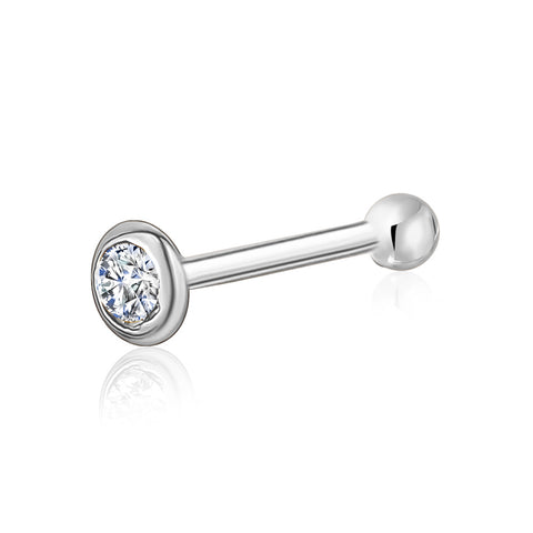 10k white gold nose stud with cubic zirconia diamond