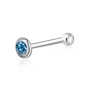 White Gold Nose Ring Simulated Aquamarine