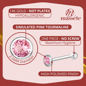 Details of the White Gold Nose Ring Simulated Pink Tourmaline