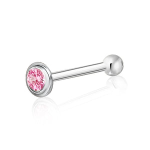 White 14k gold nose stud with pink CZ Tourmaline