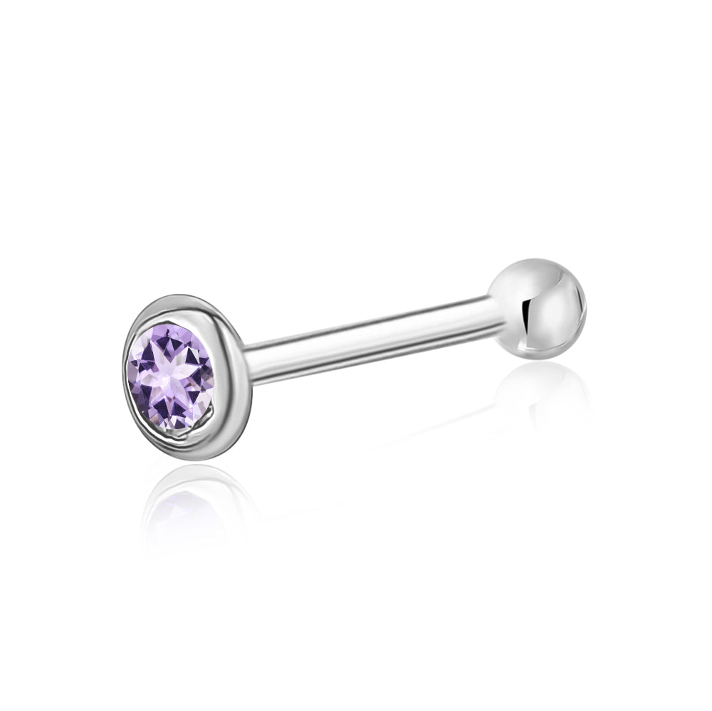 White Gold Nose Ring Simulated Amethyst