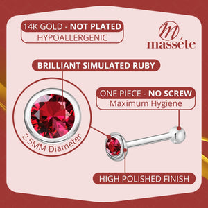 White Gold Nose Ring Simulated Ruby