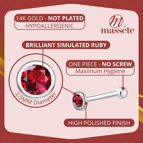 White Gold Nose Ring Simulated Ruby