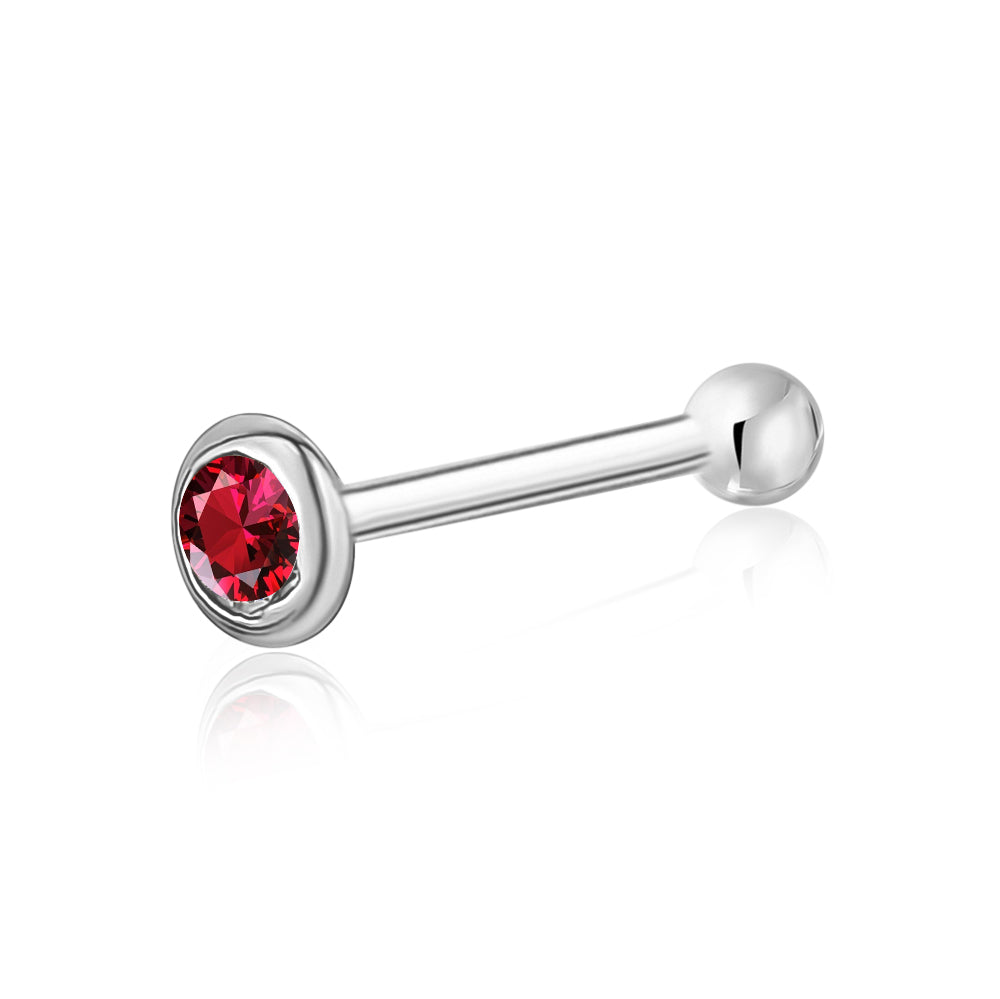 White Gold Nose Ring Simulated Ruby
